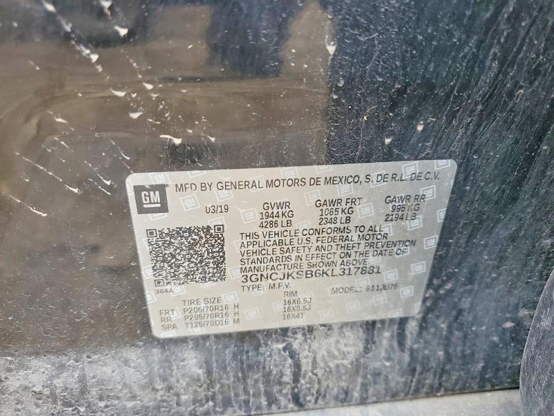 2019 Chevrolet Trax მანქანა იყიდება აუქციონზე, vin: 3GNCJKSB6KL317881, აუქციონის ნომერი: 56574246