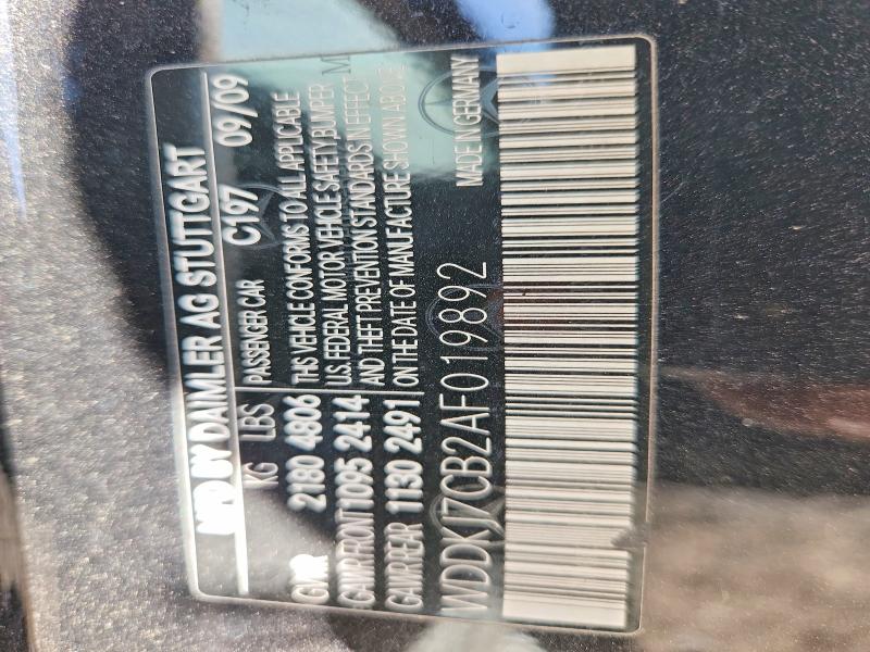 49007996 :رقم المزاد ، WDDKJ7CB2AF019892 vin ، 2010 Mercedes-benz E مزاد بيع