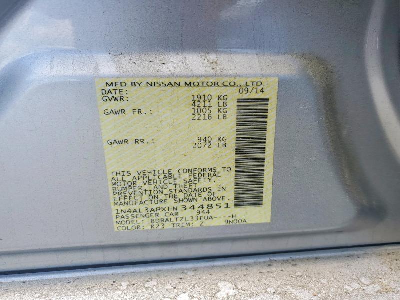 2015 Nissan Altima მანქანა იყიდება აუქციონზე, vin: 1N4AL3APXFN344851, აუქციონის ნომერი: 58051706