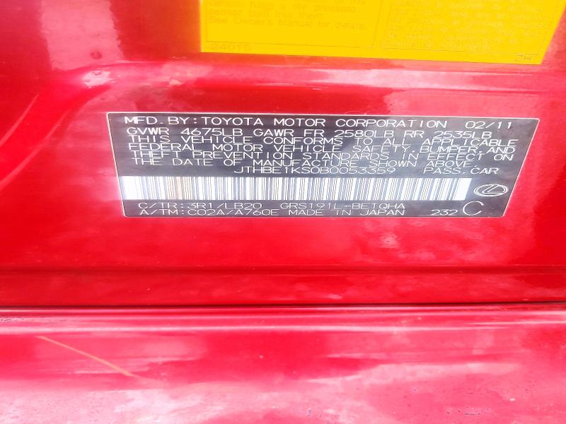 2011 Lexus Gs მანქანა იყიდება აუქციონზე, vin: JTHBE1KS0B0053359, აუქციონის ნომერი: 55335216
