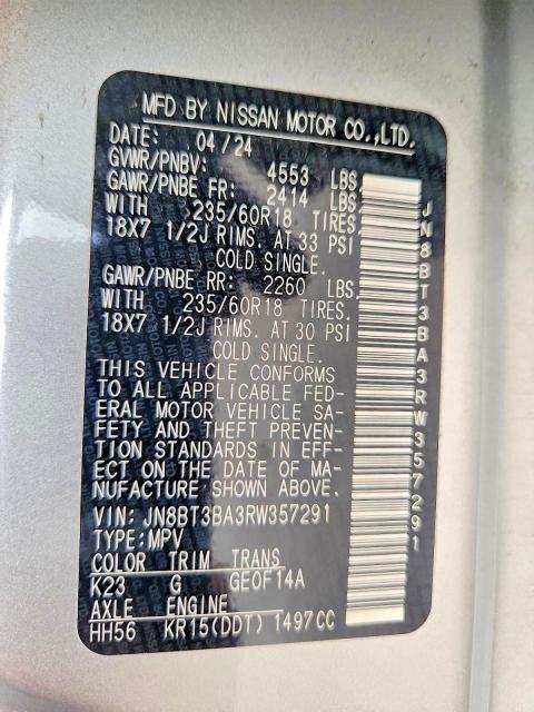 Auction sale of the 2024 Nissan Rogue, vin: JN8BT3BA3RW357291, lot number: 56500236