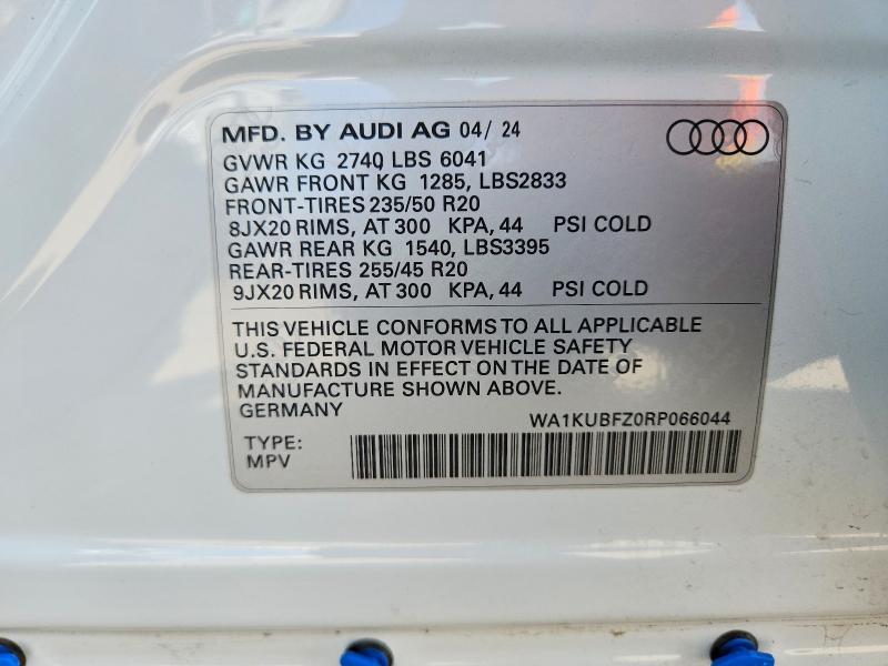 Продаж на аукціоні авто 2024 Audi Q4 E-tron, vin: WA1KUBFZ0RP066044, номер лоту: 57215066