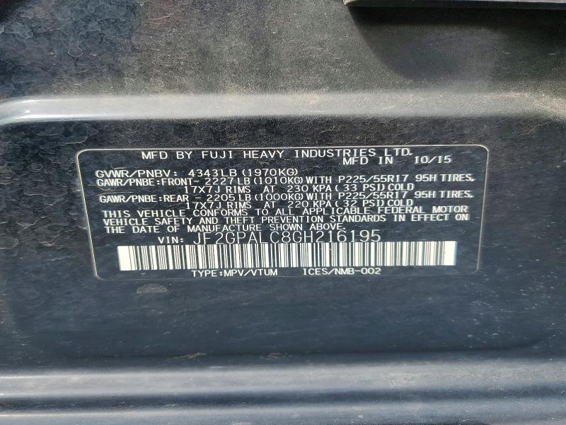 55935936 :رقم المزاد ، JF2GPALC8GH216195 vin ، 2016 Subaru Crosstrek مزاد بيع