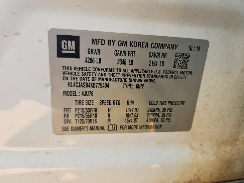 2019 Buick Encore მანქანა იყიდება აუქციონზე, vin: KL4CJASB4KB779404, აუქციონის ნომერი: 73342705