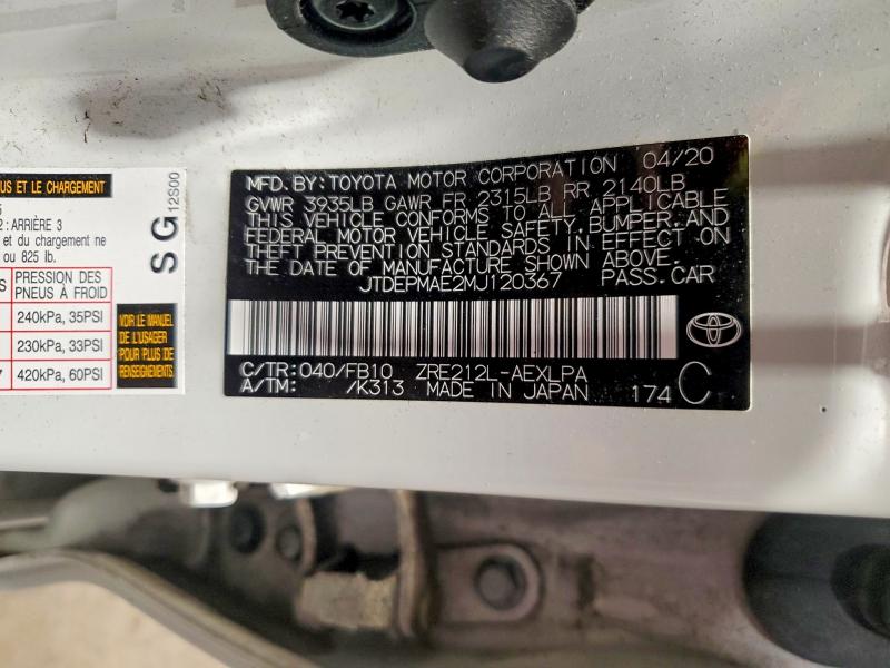 57913306 :رقم المزاد ، JTDEPMAE2MJ120367 vin ، 2021 Toyota Corolla مزاد بيع