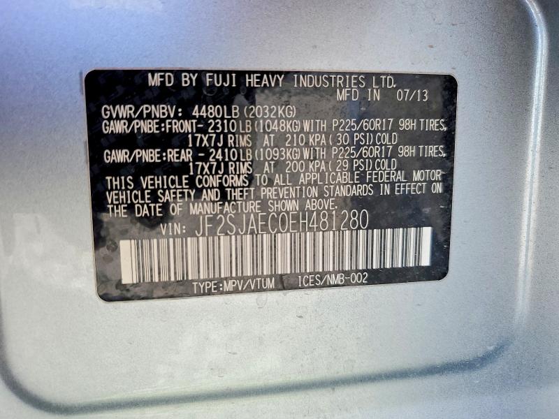 Aukcja sprzedaży 2014 Subaru Forester, vin: JF2SJAEC0EH481280, numer aukcji: 58075196