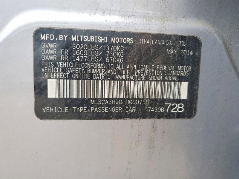 59110706 :رقم المزاد ، ML32A3HJ0FH000758 vin ، 2015 Mits Mirage مزاد بيع