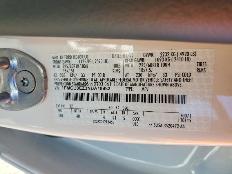 Aukcja sprzedaży 2022 Ford Escape, vin: 1FMCU0EZ3NUA18982, numer aukcji: 56874776
