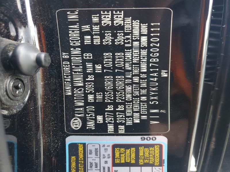 Aukcja sprzedaży 2011 Kia Sorento, vin: 5XYKU4A17BG020111, numer aukcji: 85456235