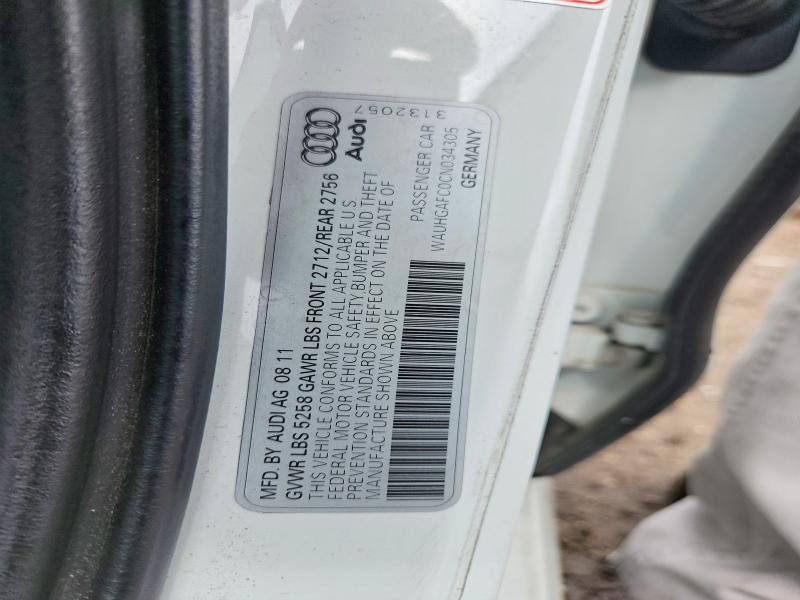 2012 Audi A6 მანქანა იყიდება აუქციონზე, vin: WAUHGAFC0CN034305, აუქციონის ნომერი: 56110726