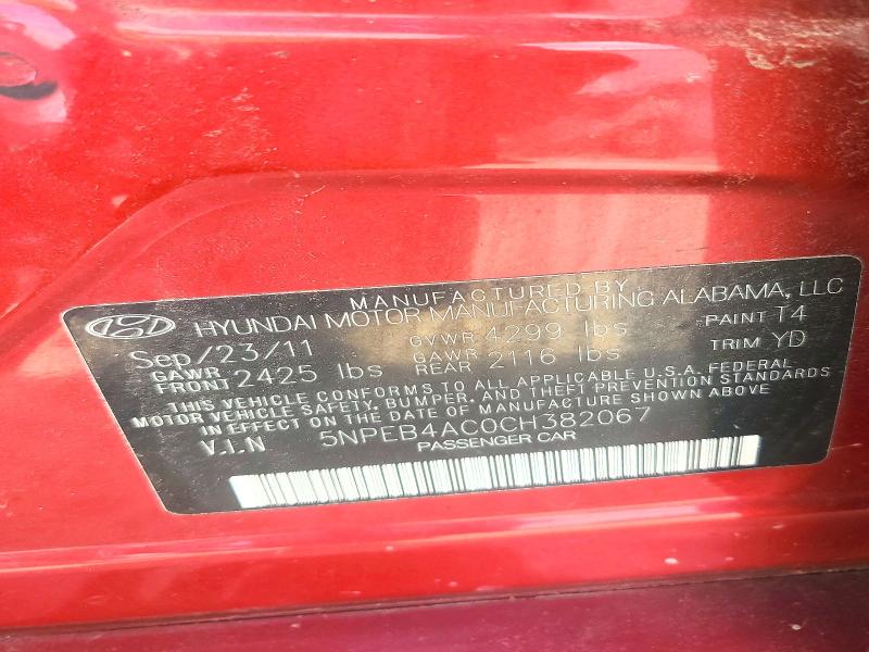 Продаж на аукціоні авто 2012 Hyundai Sonata, vin: 5NPEB4AC0CH382067, номер лоту: 56983986