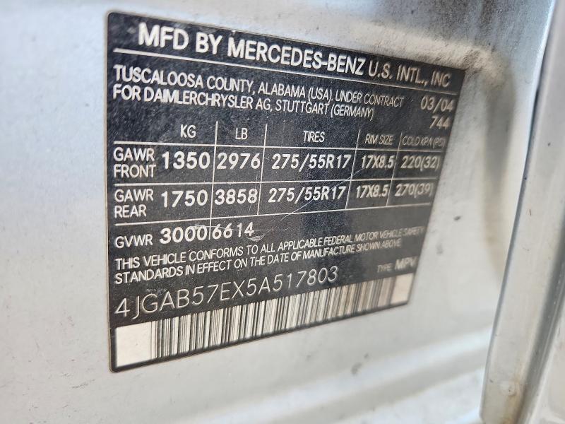 Aukcja sprzedaży 2005 Mercedes-benz Ml, vin: 4JGAB57EX5A517803, numer aukcji: 56850556