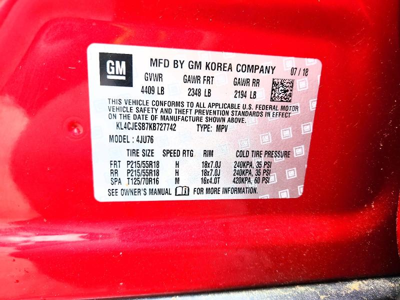 56964266 :رقم المزاد ، KL4CJESB7KB727742 vin ، 2019 Buick Encore مزاد بيع