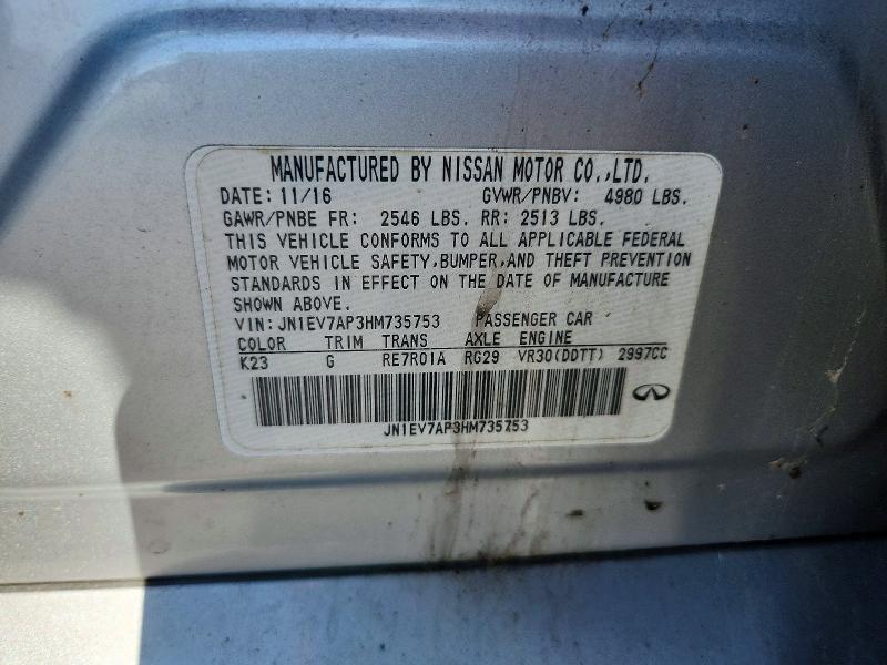 57624746 :رقم المزاد ، JN1EV7AP3HM735753 vin ، 2017 Infiniti Q50 مزاد بيع