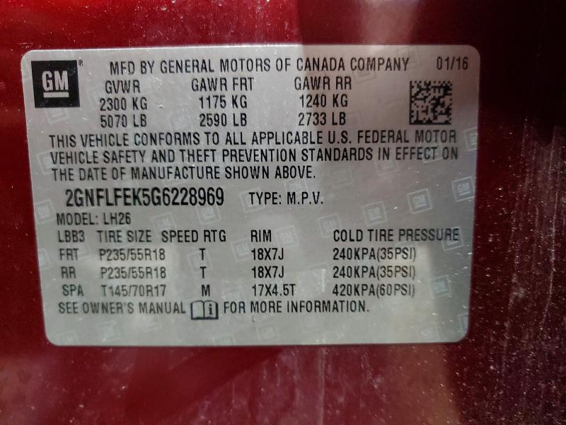 58925666 :رقم المزاد ، 2GNFLFEK5G6228969 vin ، 2016 Chevrolet Equinox مزاد بيع