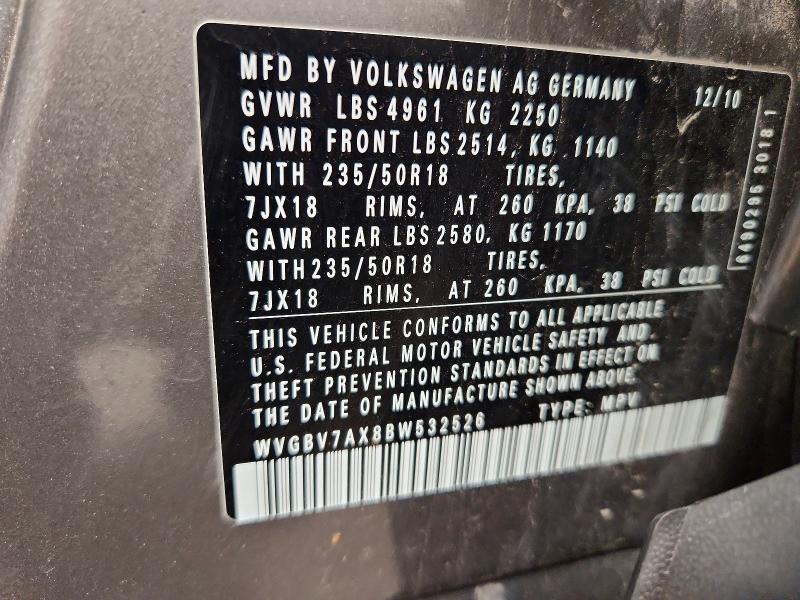 Aukcja sprzedaży 2011 Volkswagen Tiguan, vin: WVGBV7AX8BW532526, numer aukcji: 58560376
