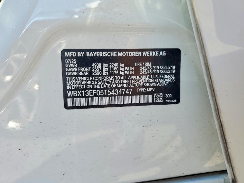 2026 Bmw X1 მანქანა იყიდება აუქციონზე, vin: WBX13EF05T5434747, აუქციონის ნომერი: 57684306