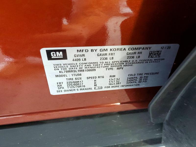Aukcja sprzedaży 2021 Chevrolet Trailblazer, vin: KL79MRSL1MB108609, numer aukcji: 58593436