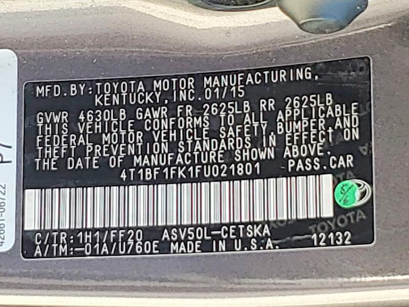 Продаж на аукціоні авто 2015 Toyota Camry, vin: 4T1BF1FK1FU021801, номер лоту: 58838026
