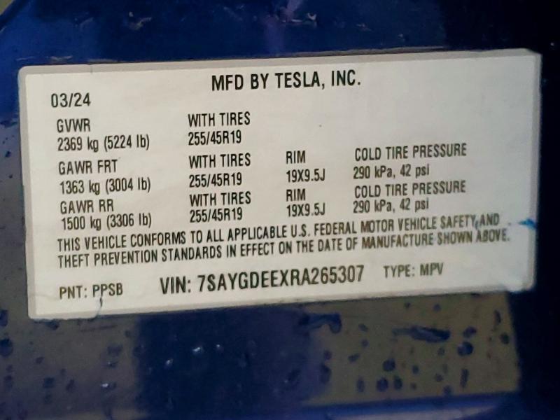 Продажа на аукционе авто 2024 Tesla Model Y, vin: 7SAYGDEEXRA265307, номер лота: 55849866