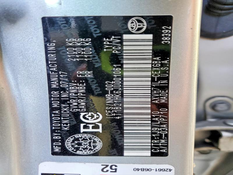 55141036 :رقم المزاد ، 4T1B21HK6JU001061 vin ، 2018 Toyota Camry Hybrid مزاد بيع