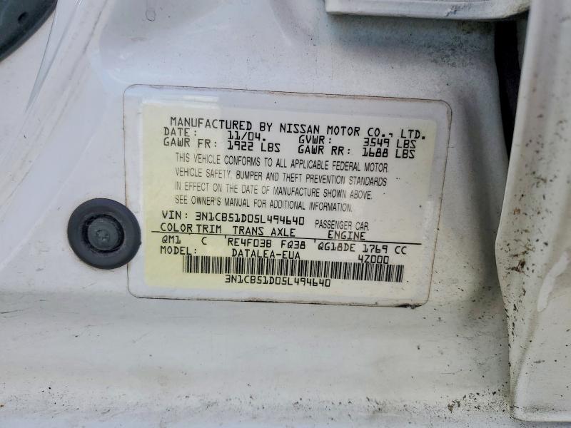 Продажа на аукционе авто 2005 Nissan Sentra, vin: 3N1CB51D05L494640, номер лота: 57717806