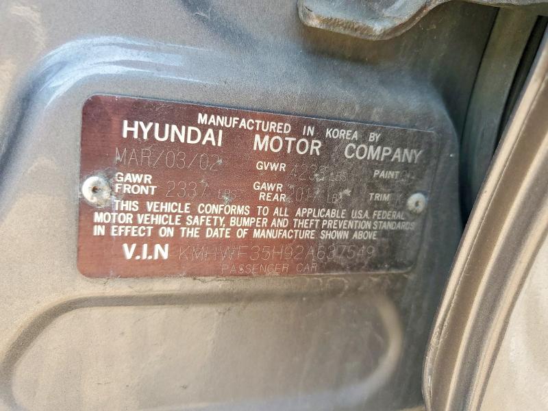 58086726 :رقم المزاد ، KMHWF35H92A637549 vin ، 2002 Hyundai Sonata مزاد بيع