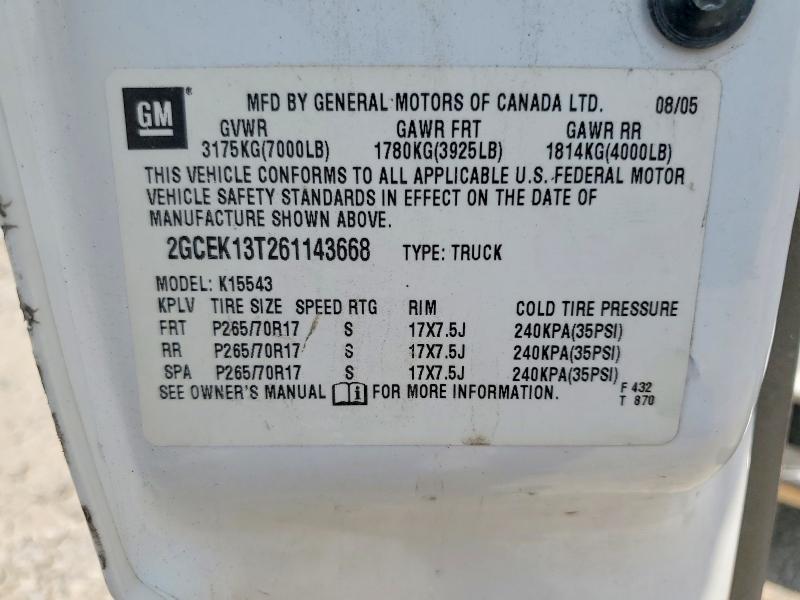 Продажа на аукционе авто 2006 Chevrolet Silverado, vin: 2GCEK13T261143668, номер лота: 57954356