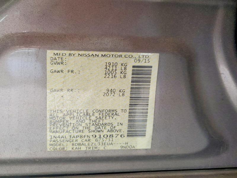 58076656 :رقم المزاد ، 1N4AL3AP8FN910876 vin ، 2015 Nissan Altima مزاد بيع