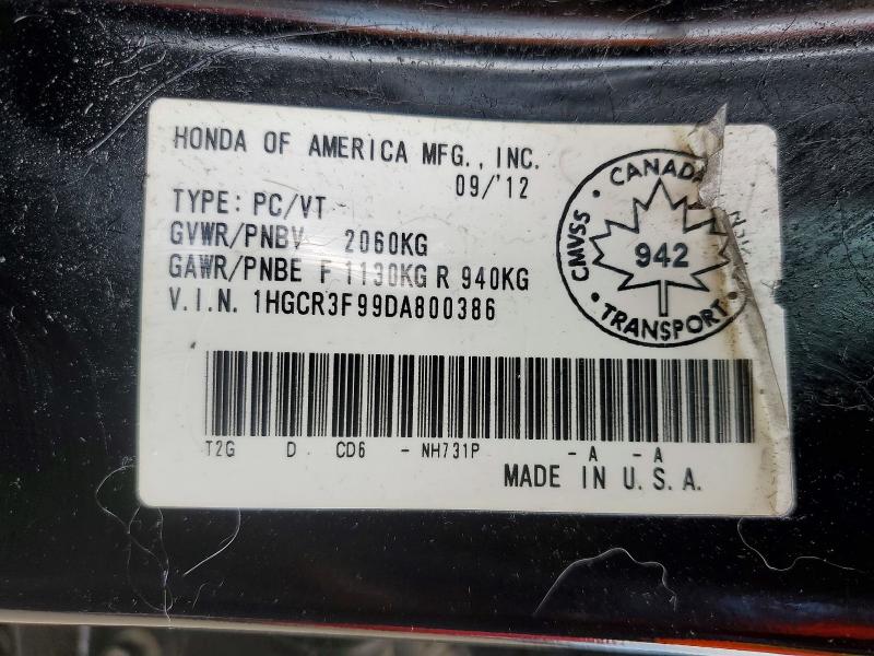 Продаж на аукціоні авто 2013 Honda Accord, vin: 1HGCR3F99DA800386, номер лоту: 57349426