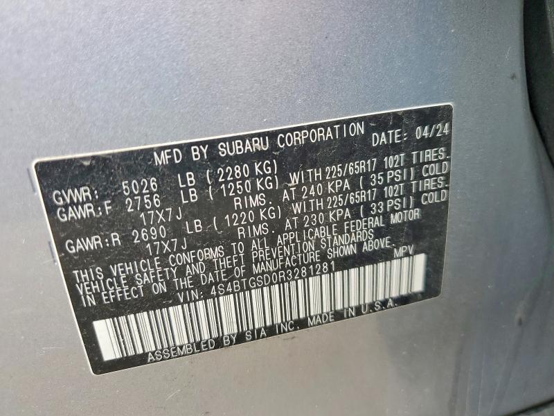 58265276 :رقم المزاد ، 4S4BTGSD0R3281281 vin ، 2024 Subaru Outback مزاد بيع