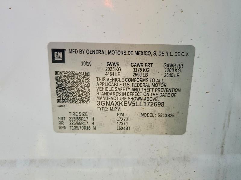 56130416 :رقم المزاد ، 3GNAXKEV5LL172698 vin ، 2020 Chevrolet Equinox مزاد بيع