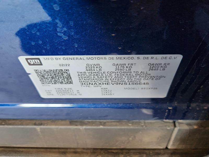 Aukcja sprzedaży 2022 Chevrolet Equinox, vin: 3GNAXHEV9NS156645, numer aukcji: 57057096