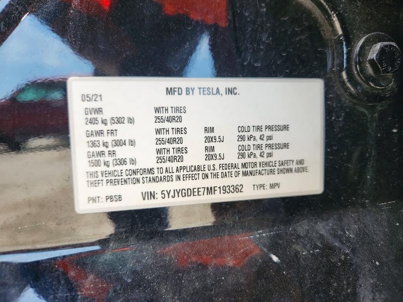 58253866 :رقم المزاد ، 5YJYGDEE7MF193362 vin ، 2021 Tesla Model  Y مزاد بيع