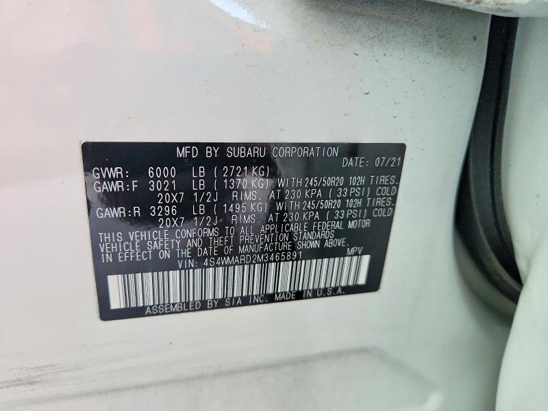 58918336 :رقم المزاد ، 4S4WMARD2M3465891 vin ، 2021 Subaru Ascent مزاد بيع