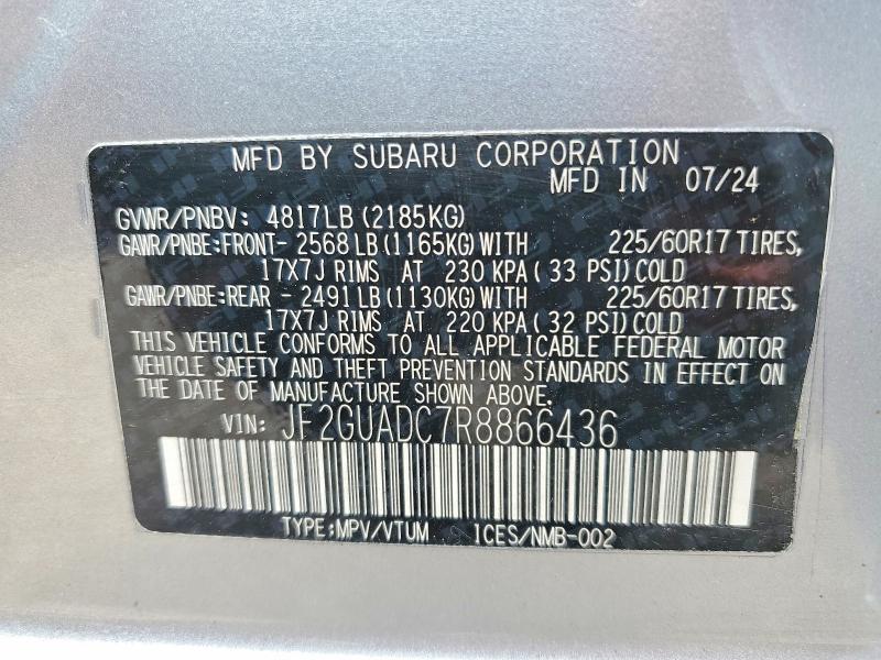 58560566 :رقم المزاد ، JF2GUADC7R8866436 vin ، 2024 Subaru Crosstrek مزاد بيع