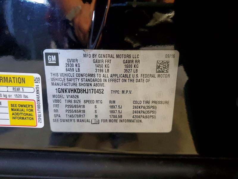 58736216 :رقم المزاد ، 1GNKVHKD8HJ170452 vin ، 2017 Chevrolet Traverse مزاد بيع
