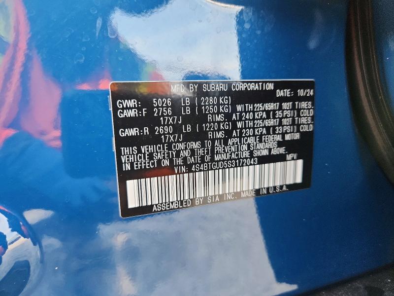 Aukcja sprzedaży 2025 Subaru Outback, vin: 4S4BTGUD5S3172043, numer aukcji: 57737566