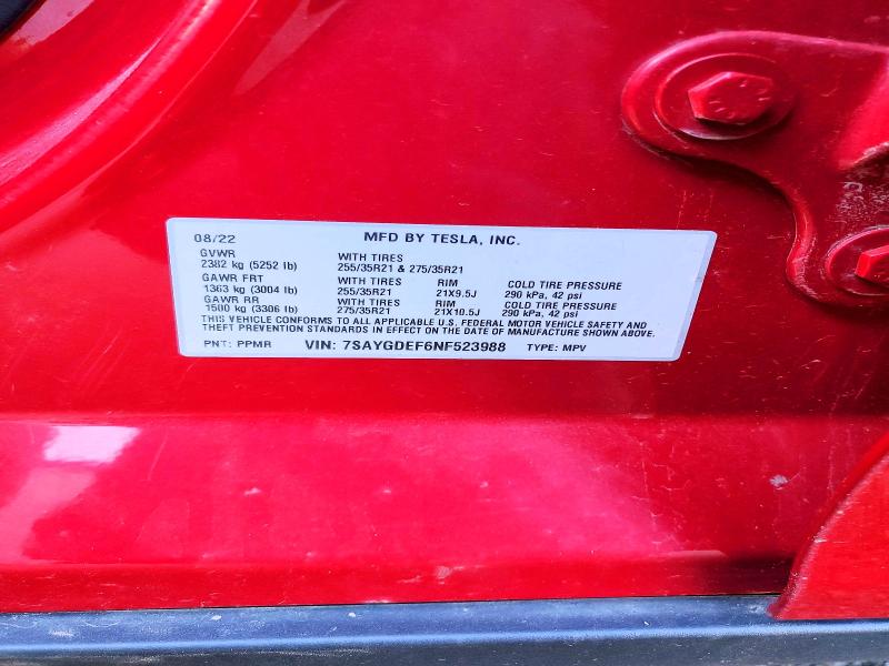 54694306 :رقم المزاد ، 7SAYGDEF6NF523988 vin ، 2022 Tesla Model Y مزاد بيع