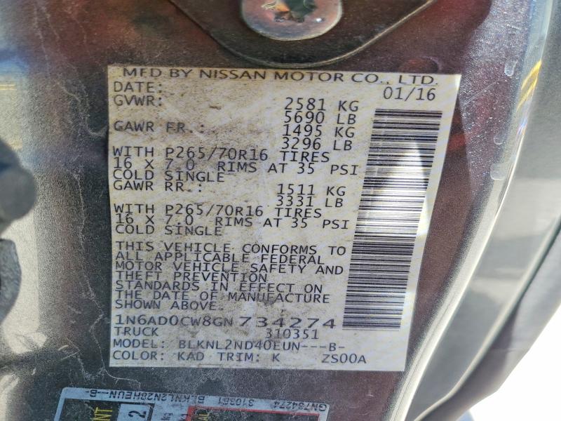 Aukcja sprzedaży 2016 Nissan Frontier, vin: 1N6AD0CW8GN734274, numer aukcji: 55696046