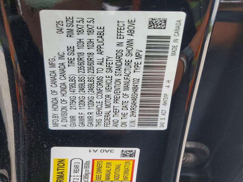 55690556 :رقم المزاد ، 2HKRS4H46SH484102 vin ، 2025 Honda Cr-v مزاد بيع