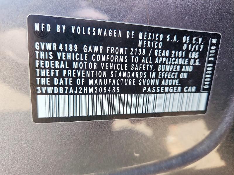 Aukcja sprzedaży 2017 Volkswagen Jetta, vin: 3VWDB7AJ2HM309485, numer aukcji: 57663006