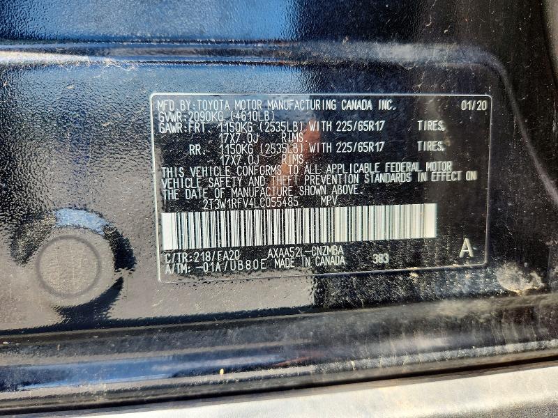 56129236 :رقم المزاد ، 2T3W1RFV4LC055485 vin ، 2020 Toyota Rav4 مزاد بيع