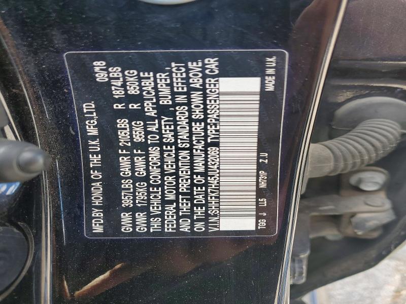 Aukcja sprzedaży 2018 Honda Civic, vin: SHHFK7H45JU432069, numer aukcji: 57029436