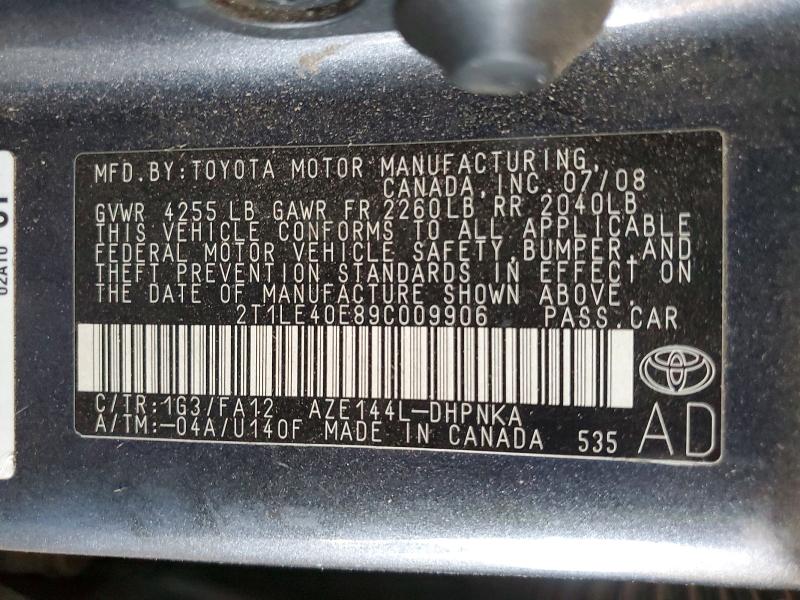 56369976 :رقم المزاد ، 2T1LE40E89C009906 vin ، 2009 Toyota Corolla Matrix مزاد بيع