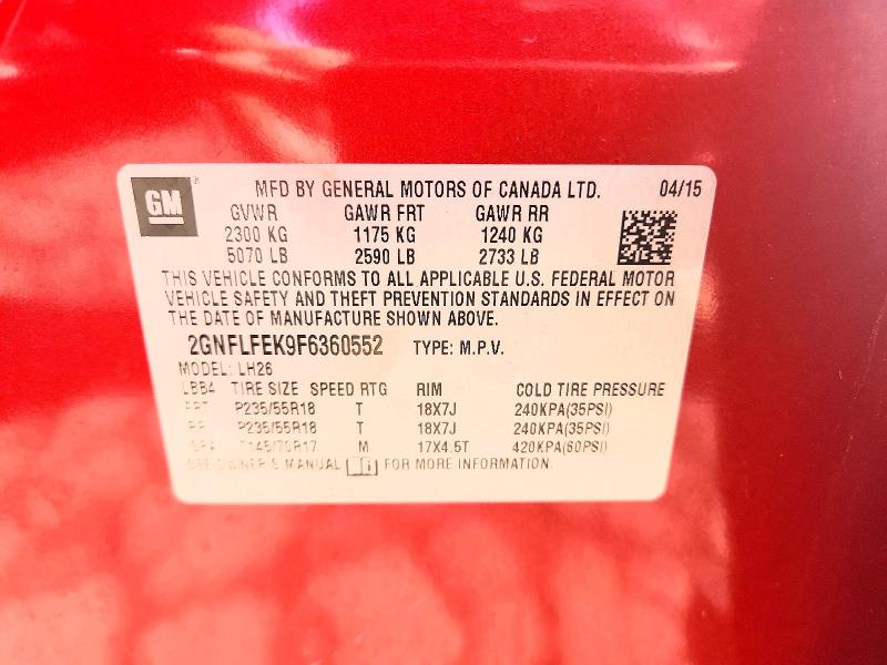 2015 Chevrolet Equinox მანქანა იყიდება აუქციონზე, vin: 2GNFLFEK9F6360552, აუქციონის ნომერი: 57386106