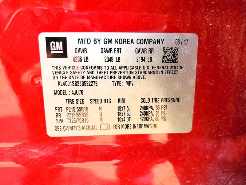 2018 Buick Encore მანქანა იყიდება აუქციონზე, vin: KL4CJ1SB2JB522272, აუქციონის ნომერი: 55725816