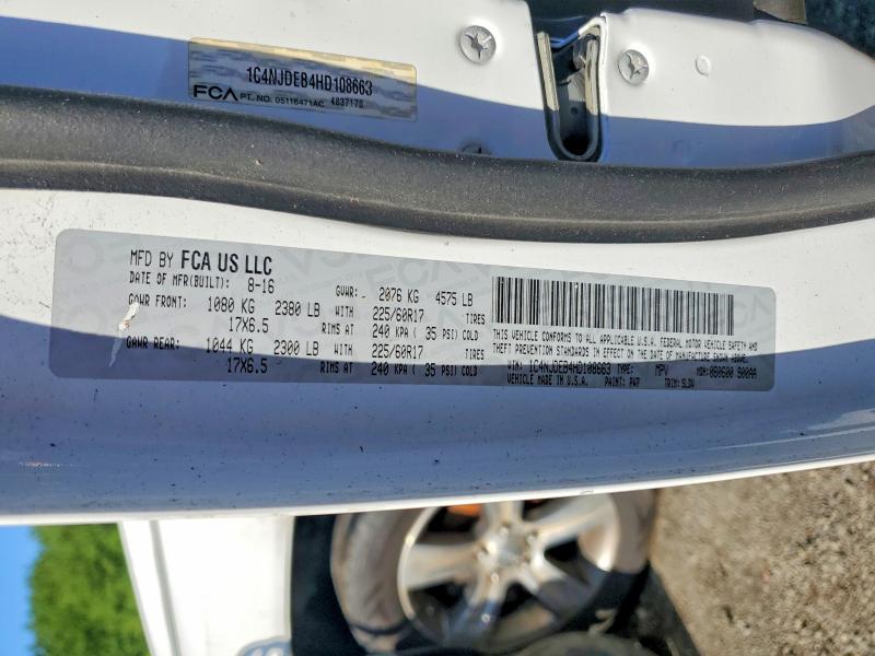 Продаж на аукціоні авто 2017 Jeep Compass, vin: 1C4NJDEB4HD108663, номер лоту: 58119696