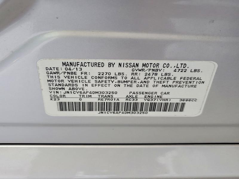 2013 Infiniti G37 Sedan მანქანა იყიდება აუქციონზე, vin: JN1CV6AP4DM303250, აუქციონის ნომერი: 58992766