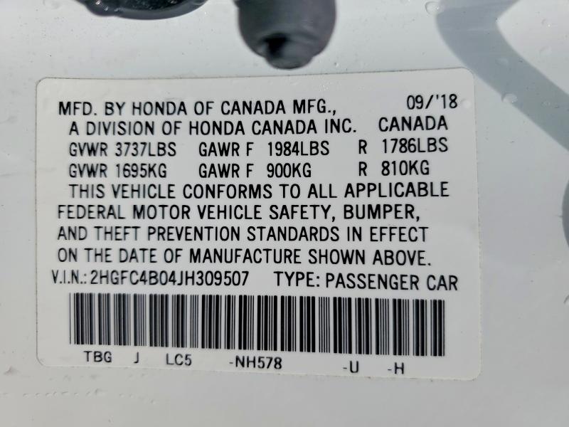 Aukcja sprzedaży 2018 Honda Civic, vin: 2HGFC4B04JH309507, numer aukcji: 56501716